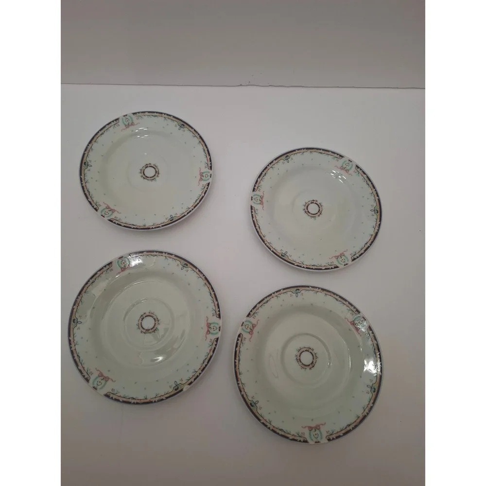Gibson China Cottagecore Floral Saucers Navy Ribbon Wreath Set of 4